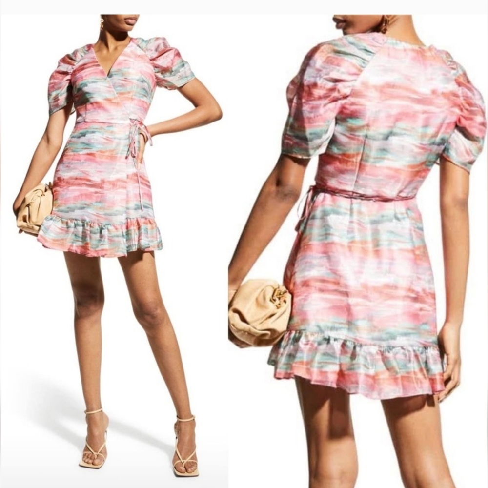 Aidan Mattox New Wrap Ruffle Trim Multi Color Min… - image 2